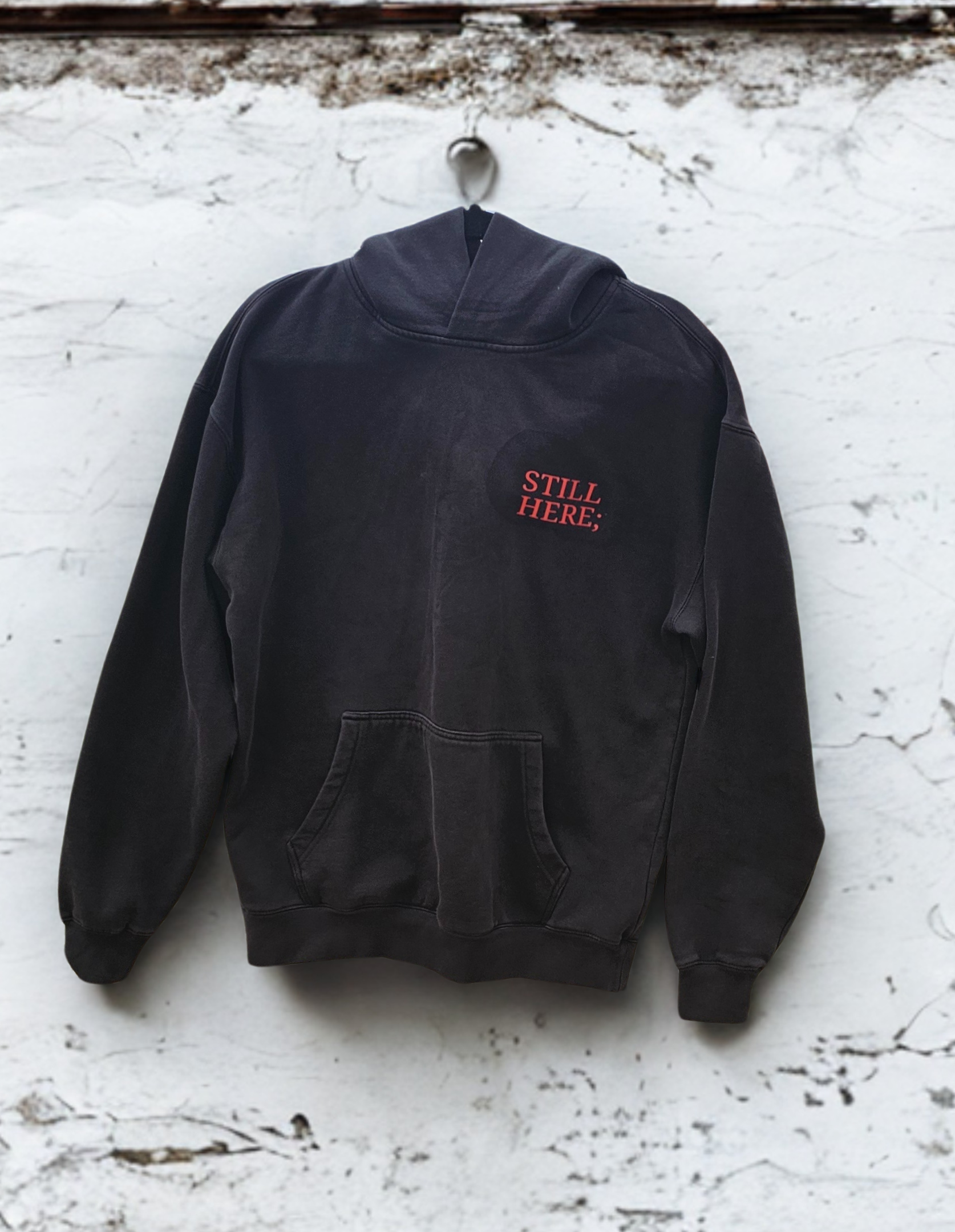 Heavy Faded Black Hoodie – Signal Red - Image 3